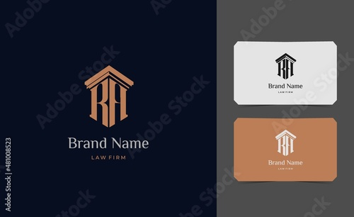 pillar logo letter RA with business card vector illustration template