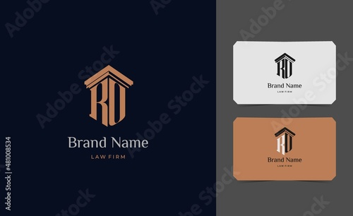 Quadro em tela pillar logo letter RO with business card vector illustration template