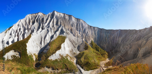 White rocks on Iturup Island, South Kuriles. Panorama photo