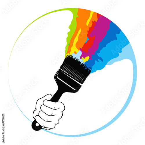 Brush and rainbow of paint. Symbol for painting and updating