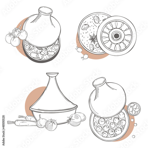 Tagine set. Sketch illustration photo