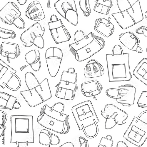 Hand drawn women's bags. Vector  seamless pattern