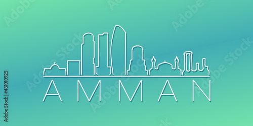 Amman  Jordan Skyline Linear Design. Flat City Illustration Minimal Clip Art. Background Gradient Travel Vector Icon.