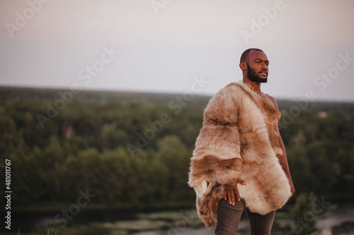 portrait of african american man in furs