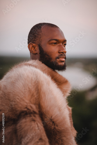 portrait of african american man in furs