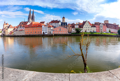 Regensburg. View of the old historical part of the city on a sunny day.