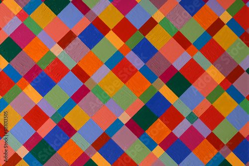 pattern with oil texture. Hand-drawn illustration made up of colorful squares suitable for background, wallpaper, wrapping paper templates.