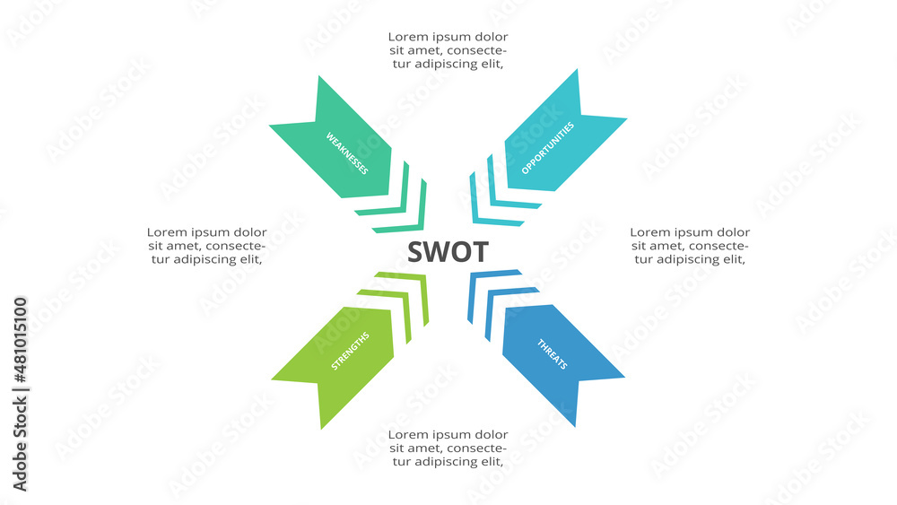 SWOT diagram with 4 steps, options, parts or processes. Threats ...