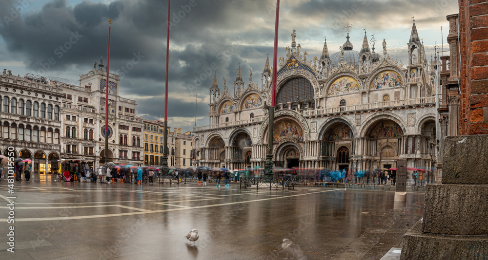 The St. Mark's square in Venice during bad weather and high tide