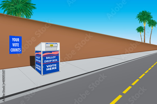 USA Ballot Drop Box container on a street sidewalk - Illustration