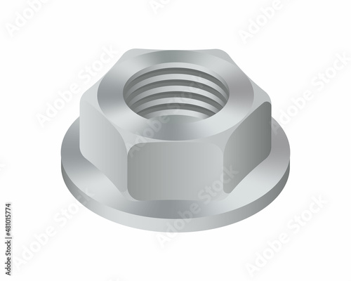 Isometric vector illustration steel nut isolated on white background. Realistic hexagonal nut icon. Metal female screw. Nut bolt.