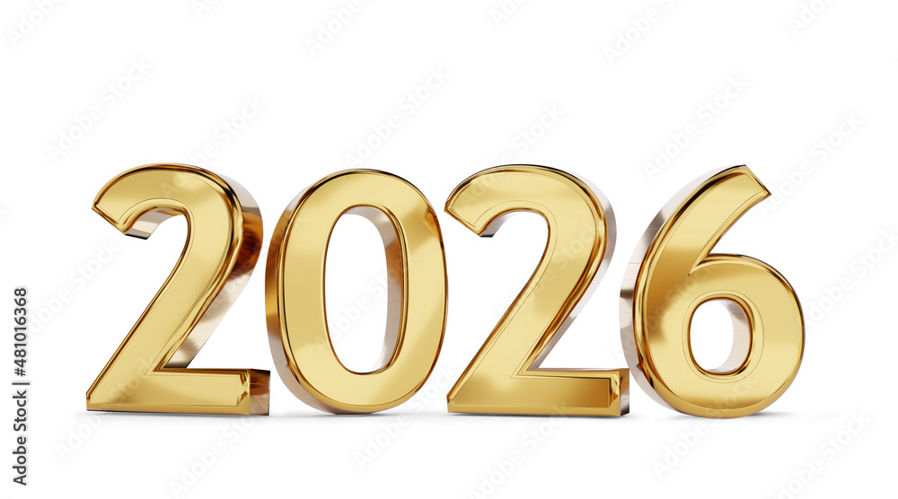 2026 golden bold letters symbol 3d-illustration