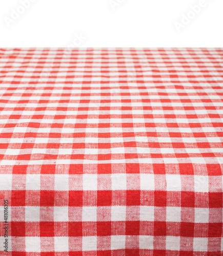 Empty wooden table with color tablecloth