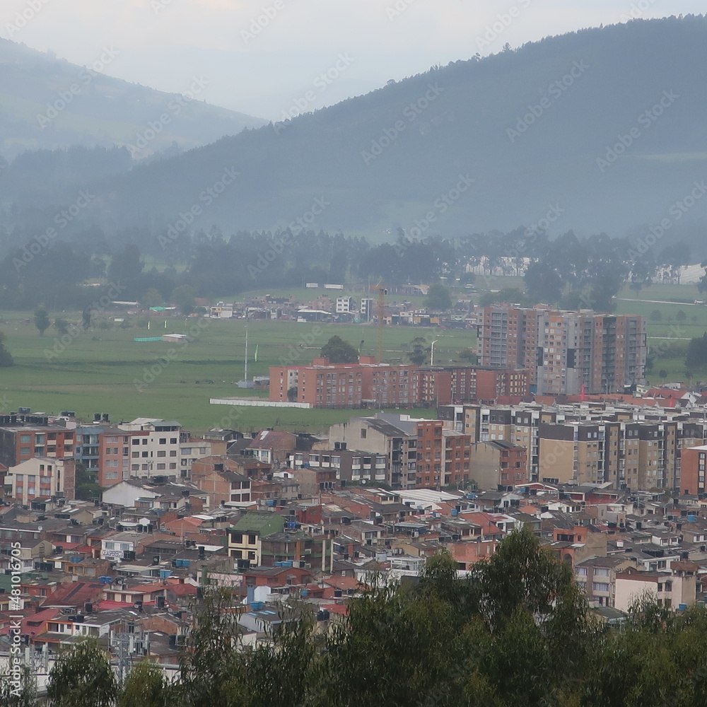 Overlooking Zipaquira in Colombia on a foggy day