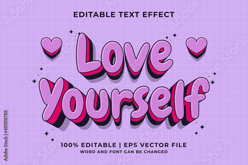 Editable text effect - Love Yourself 3d Traditional Cartoon template style premium vector