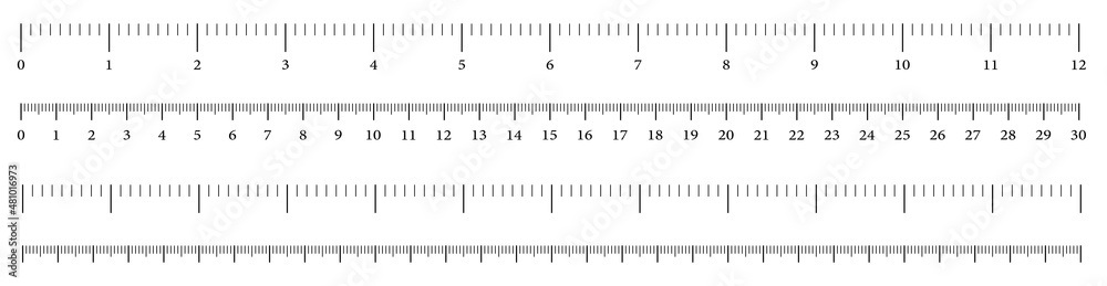 Size indicators measuring tool, ruler scale, precision measurement of ruler  scale, centimeters and inches. Set of ruler 30 cm 12 inch on white  background. Stock Vector | Adobe Stock
