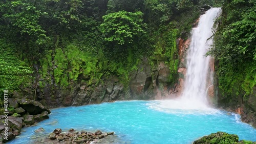 Catarata Rio Celeste, waterfall of blue river Rio Celeste, Parque Nacional Volcan Tenorio, Costa Rica, Central America