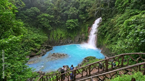 Catarata Rio Celeste, waterfall of blue river Rio Celeste, Parque Nacional Volcan Tenorio, Costa Rica, Central America photo