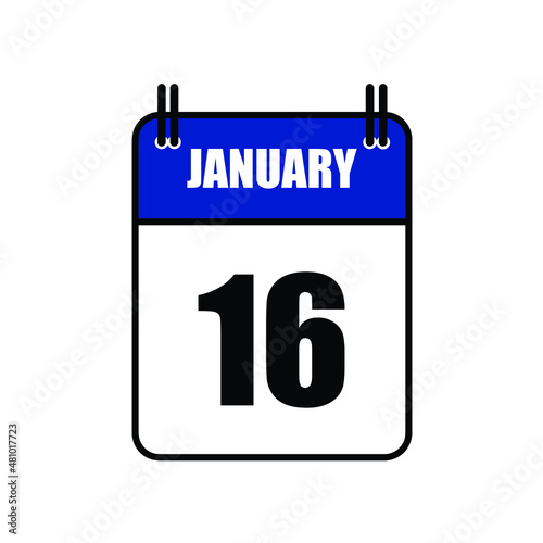 January 16 Calendar Icon Vector Illustration . Date , Day Of Mouth	