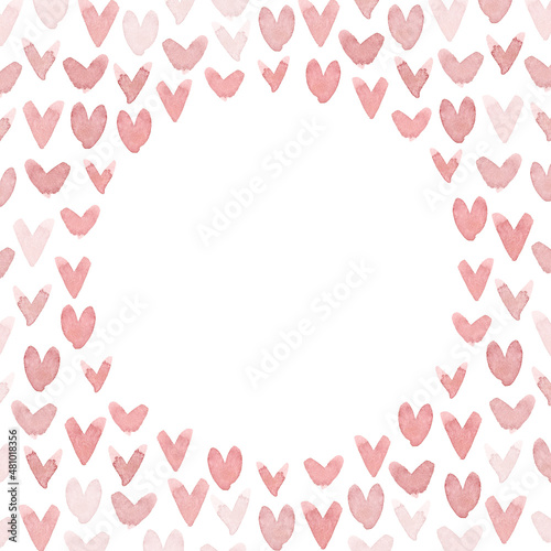 Watercolor frame with hearts isolated on white background. © Elizaveta