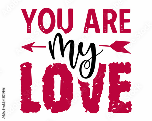 You are my Love colorful handwritten valentine quote with white background