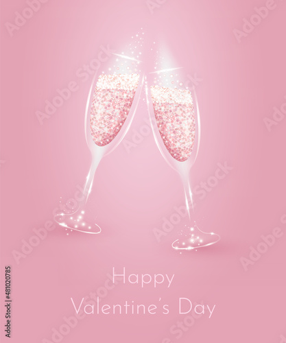 Illustration with glasses of champagne for Valentine's Day.