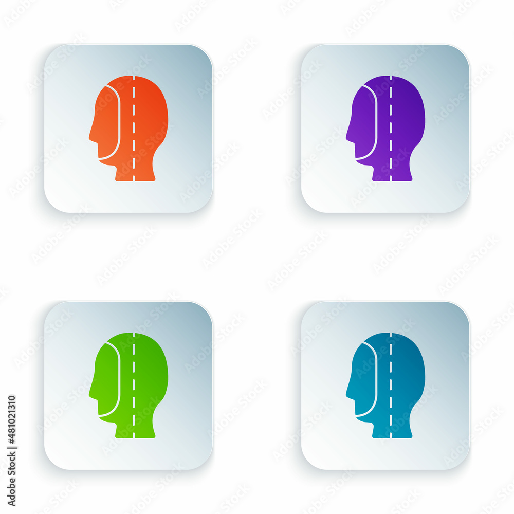Color Diving hood icon isolated on white background. Spearfishing hat winter swim hood. Diving underwater equipment. Set colorful icons in square buttons. Vector