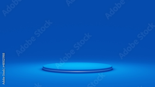 Abstract minimal scene with geometric forms. roller podium on blue background. product presentation  mock up  product show  podium  stage pedestal or platform. 3d rendering