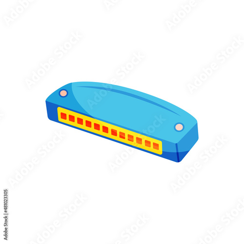 Kids musical instrument harmonica drawn in cartoon style. Vector illustration