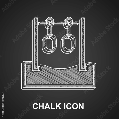 Chalk Gymnastic rings icon isolated on black background. Playground equipment with hanging rope with rings. Vector