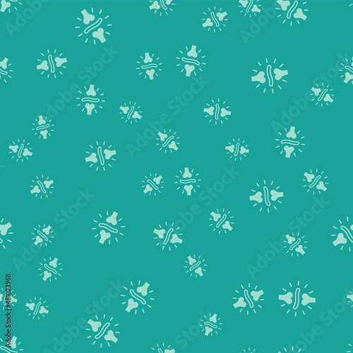 Green Joint pain, knee pain icon isolated seamless pattern on green background. Orthopedic medical. Disease of the joints and bones, arthritis. Vector