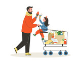 Happy family on shopping together cartoon flat vector illustration isolated.