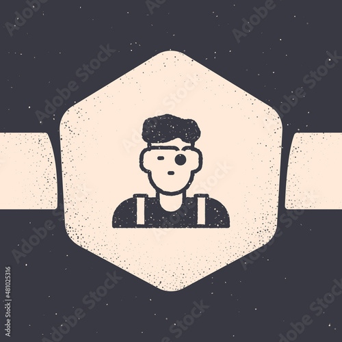 Grunge Jeweler man icon isolated on grey background. Monochrome vintage drawing. Vector