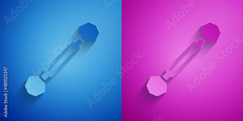 Paper cut Piercing icon isolated on blue and purple background. Paper art style. Vector