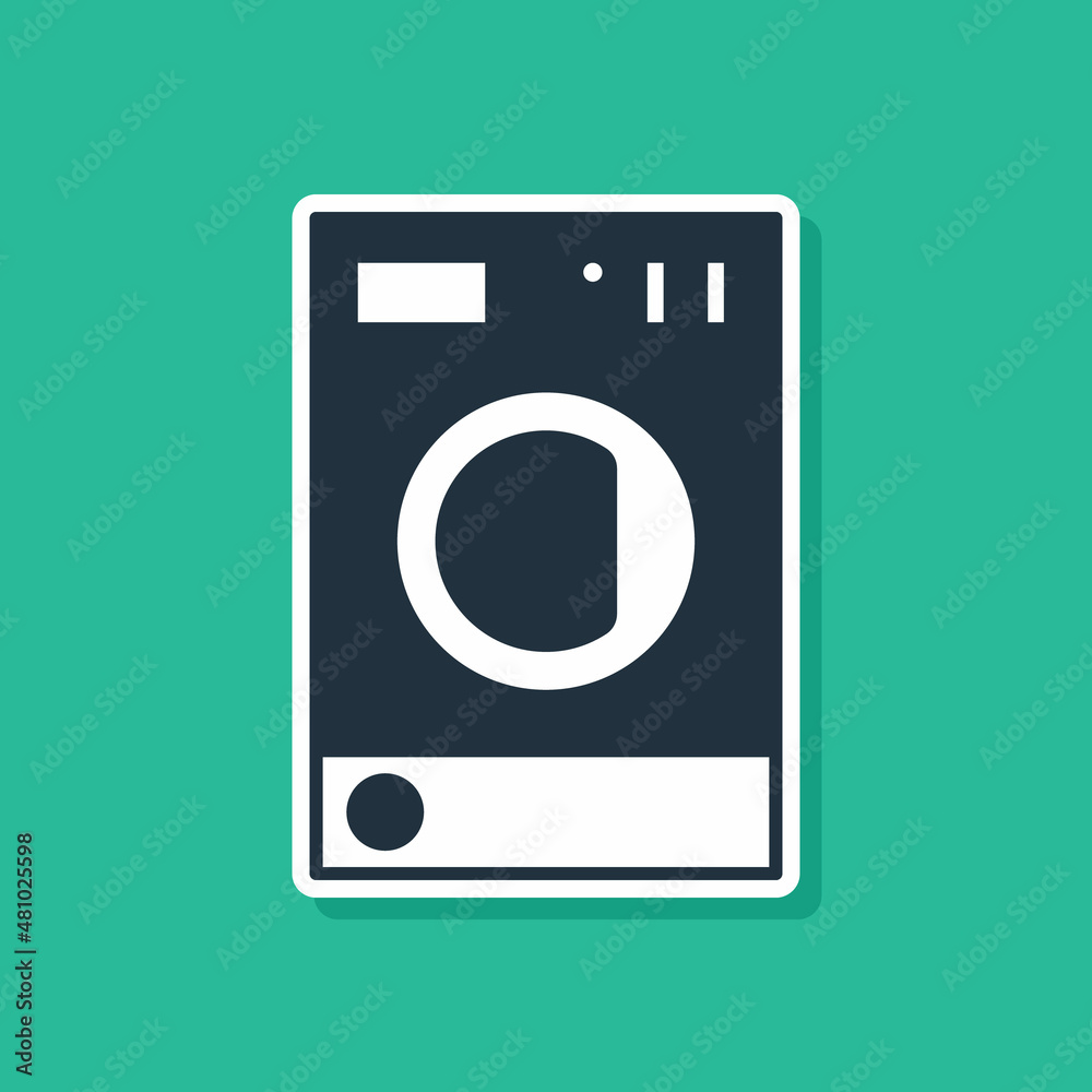 Blue Washer icon isolated on green background. Washing machine icon. Clothes washer - laundry machine. Home appliance symbol. Vector