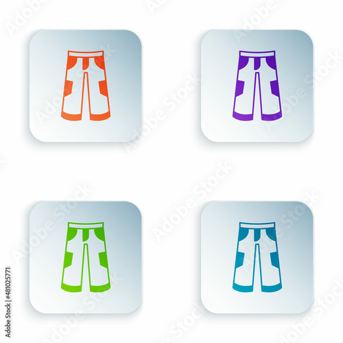 Color Pants icon isolated on white background. Trousers sign. Set colorful icons in square buttons. Vector