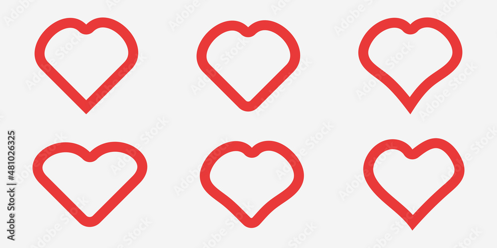 Set of hearts. Decorative design elements . Red outline on white background. Vector Set of hearts. Decorative design elements . Red outline on white background. Vector
