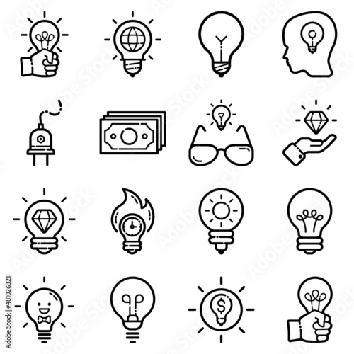 Idea Flat Icon Set Isolated On White Background