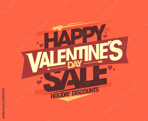 Happy Valentine's day sale, holiday discounts vector web banner