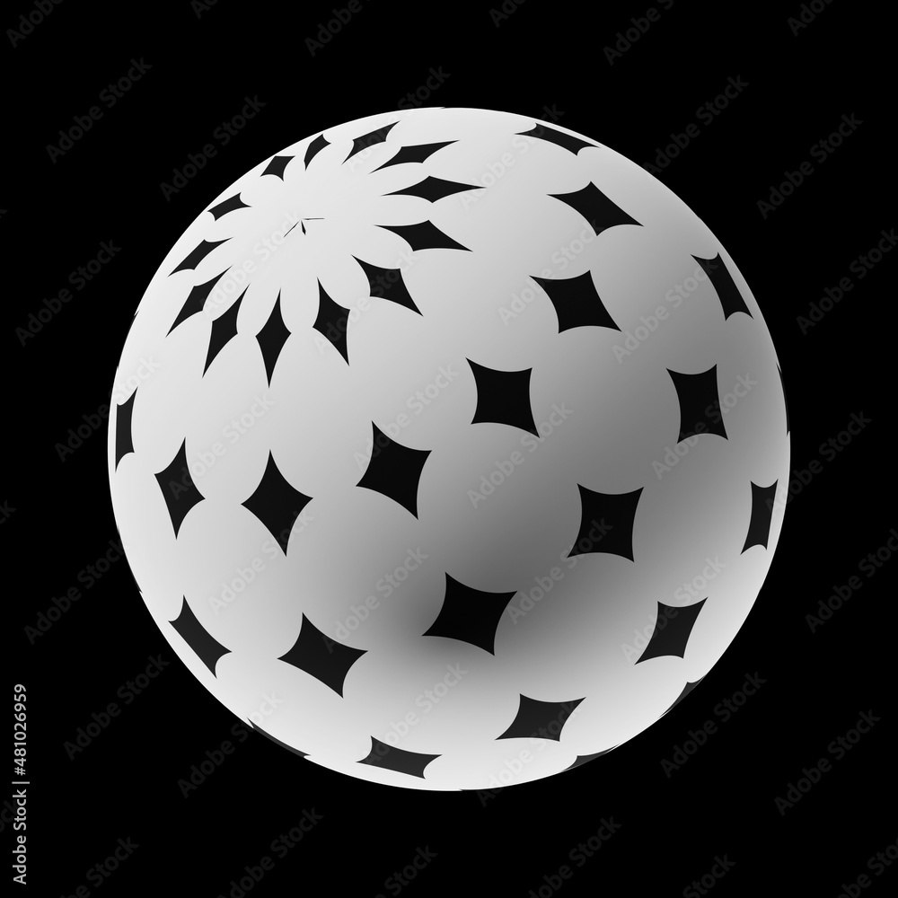Sphere with a trendy abstract pattern on a clean black background. Realistic illustration 3D render. Sphere with a trendy abstract pattern on a clean black background. Realistic illustration 3D render.