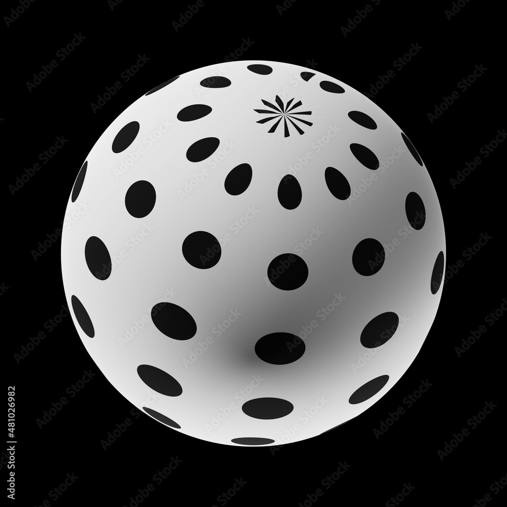 Sphere with a trendy abstract pattern on a clean black background. Realistic illustration 3D render. Sphere with a trendy abstract pattern on a clean black background. Realistic illustration 3D render.