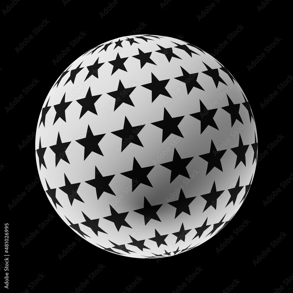 Sphere with a trendy abstract pattern on a clean black background. Realistic illustration 3D render. Sphere with a trendy abstract pattern on a clean black background. Realistic illustration 3D render.