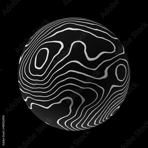 Sphere with a trendy abstract pattern on a clean black background. Realistic illustration 3D render.