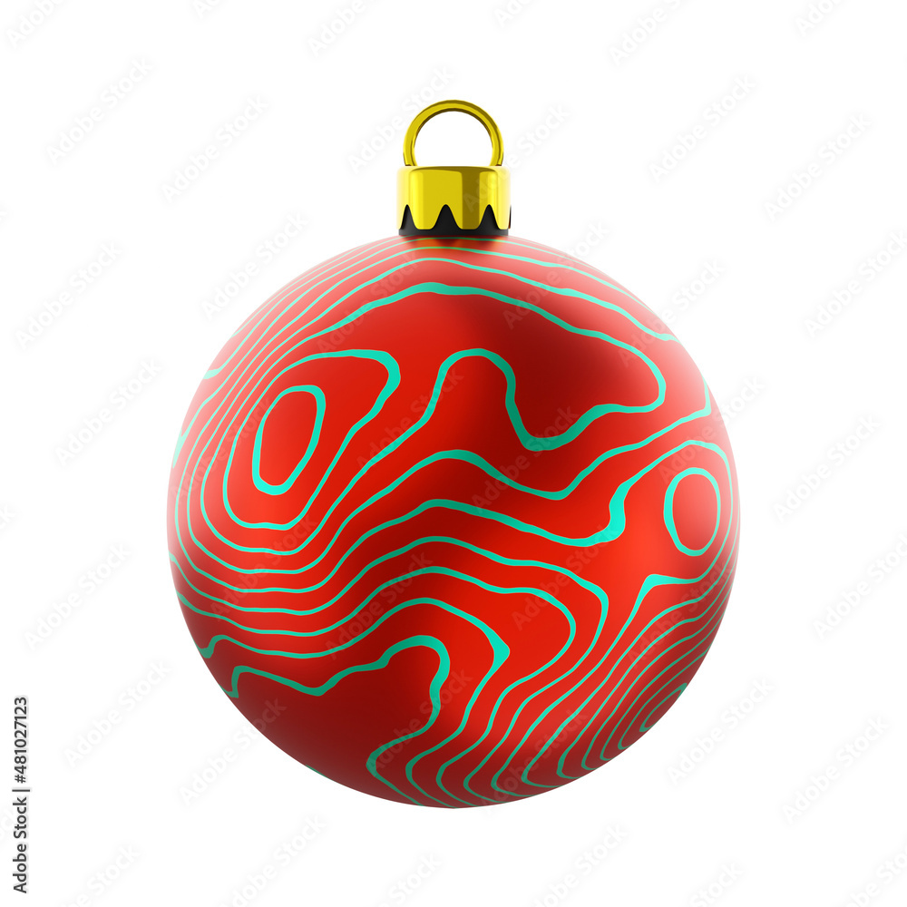 Christmas ball realistic with modern pattern isolated on white background, christmas tree decoration, 3D render. Christmas ball realistic with modern pattern isolated on white background, christmas tree decoration, 3D render.