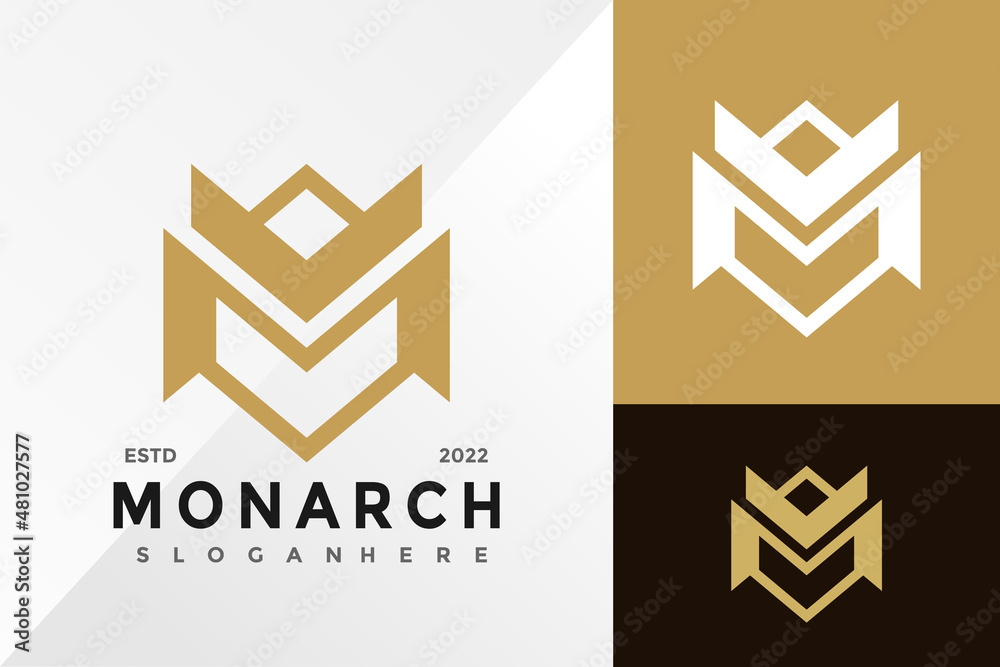 Golden Letter M Monarch Crown Logo Design Vector illustration template Golden Letter M Monarch Crown Logo Design Vector illustration template
