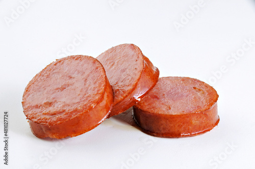 Linguiça Calabresa. pepperoni sausage slices photo