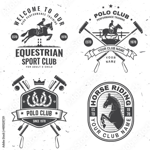 Fototapet Set of polo and horse riding club patch, emblem, logo