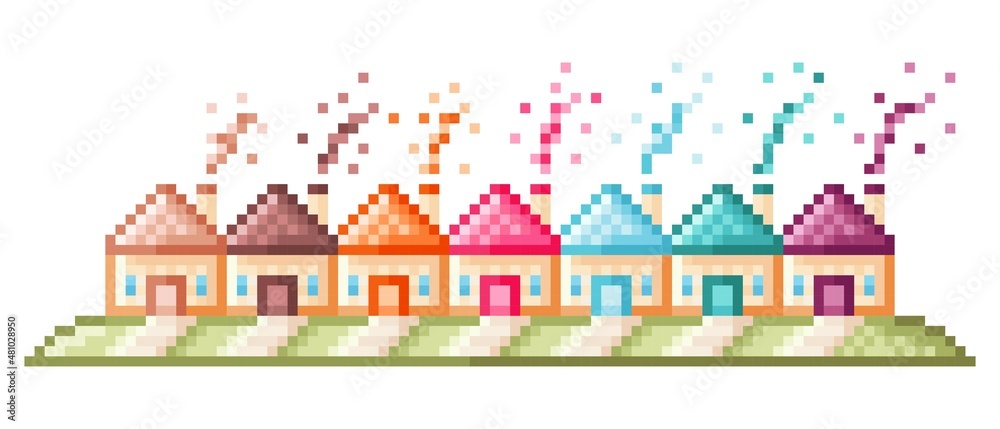 Colorful houses pixel art. Vector illustration.