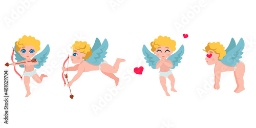 Cupid in different poses. Cute cartoon character