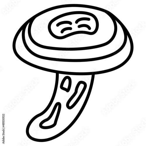 Coral milky cap. One mushroom, a place where mushrooms are collected, a path of mushroom pickers. Edible forest mushroom. Vector icon, offline, isolated